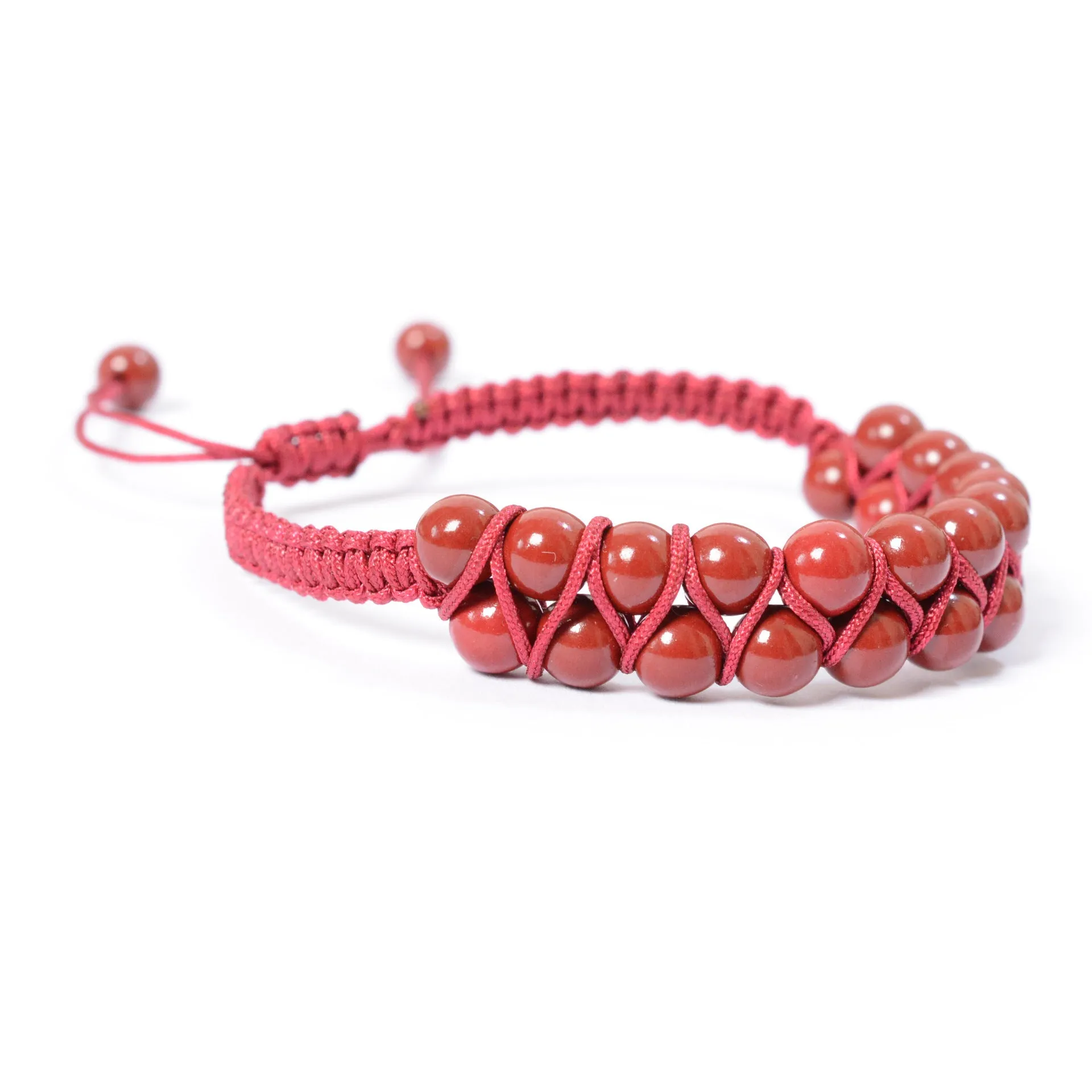 Tigereye hand-woven double layer bracelet with 6mm round beads and adjustable lanyard