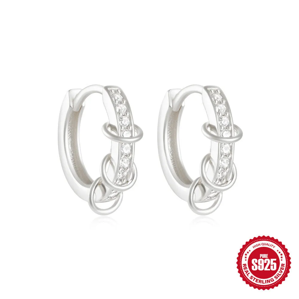 S925 sterling silver geometric stud earrings with diamond accents in gold and silver electroplated finishes