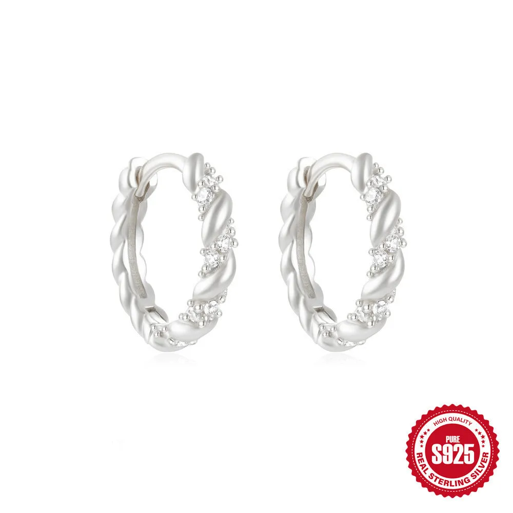 S925 sterling silver geometric stud earrings with diamond accents in gold and silver electroplated finishes