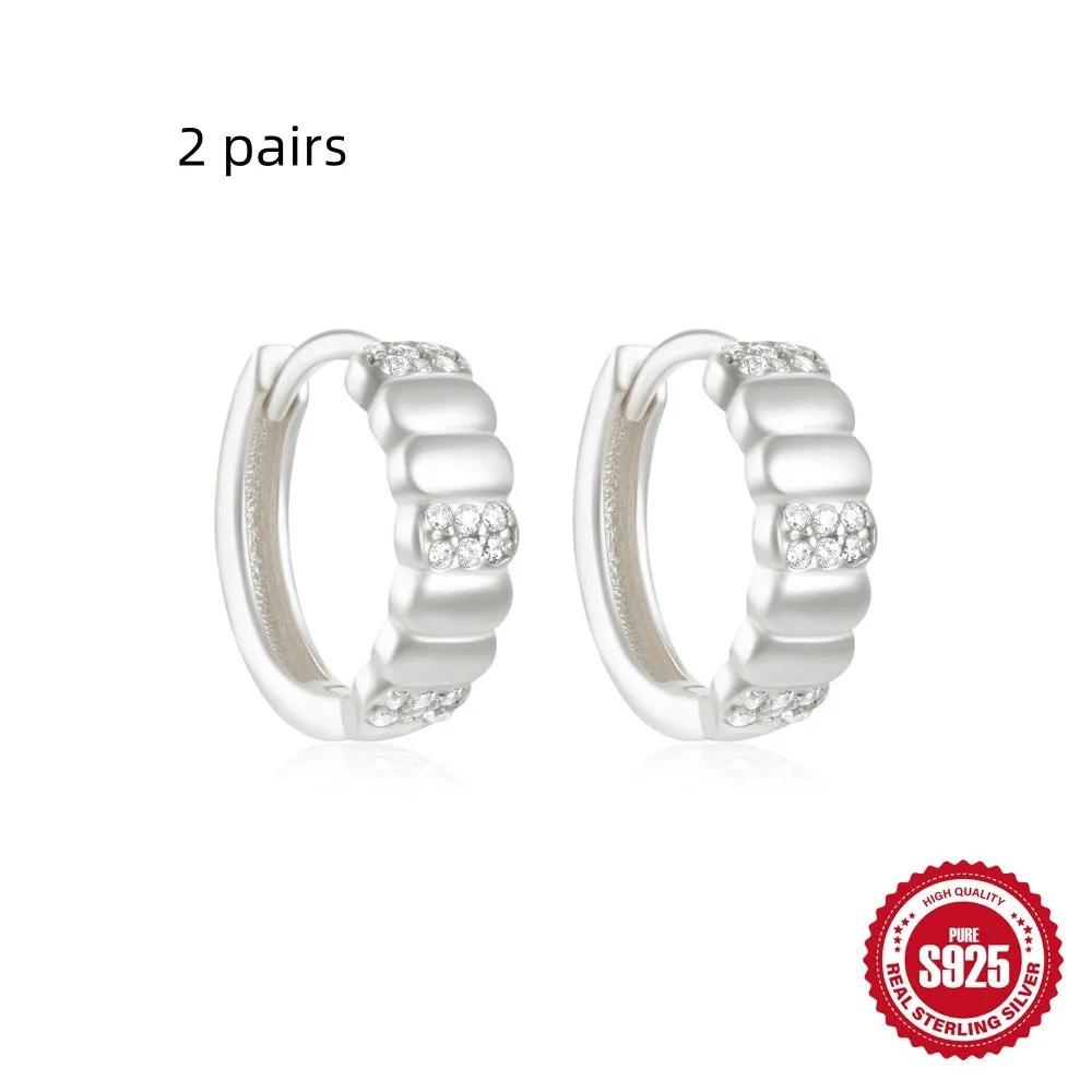 S925 sterling silver geometric stud earrings with diamond accents in gold and silver electroplated finishes