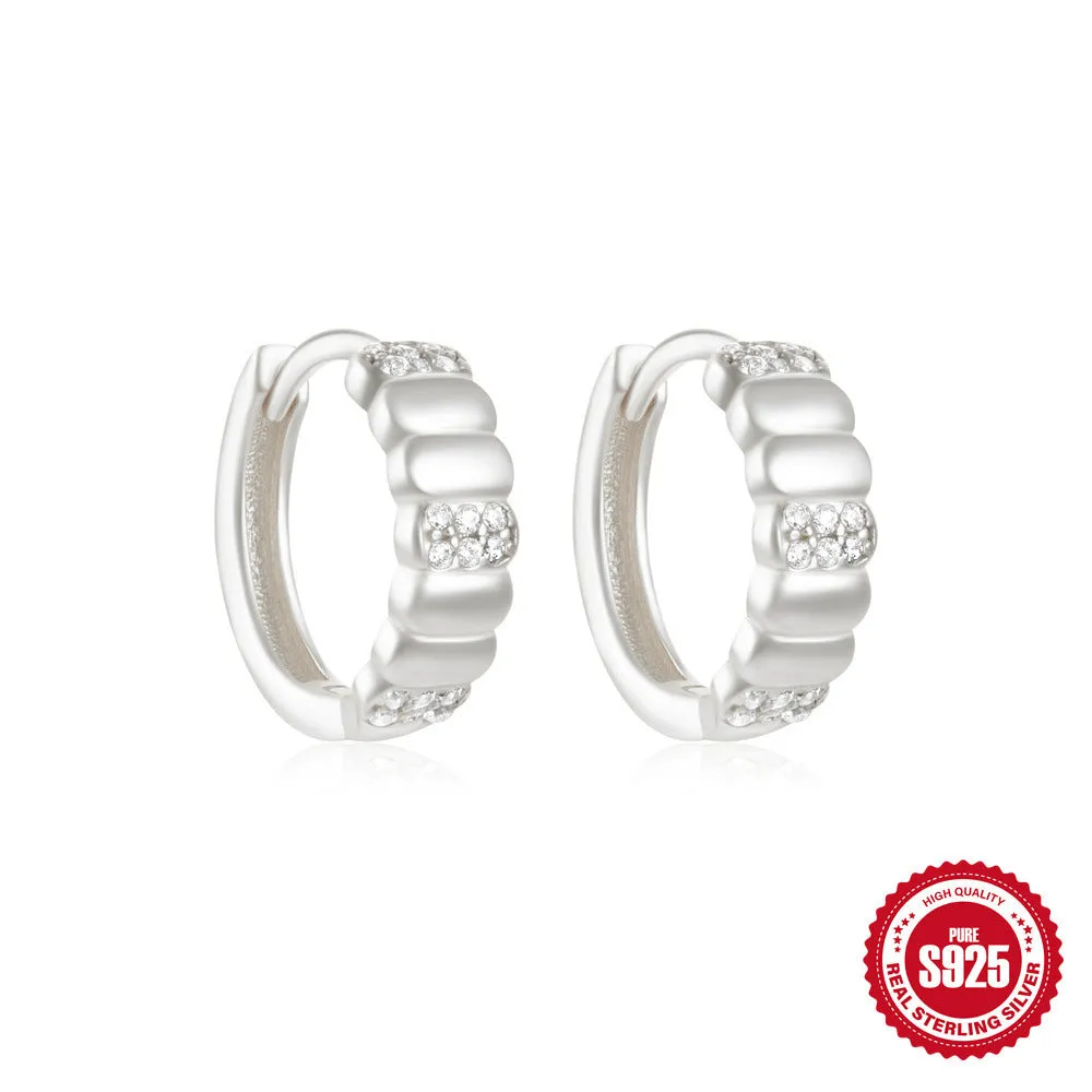 S925 sterling silver geometric stud earrings with diamond accents in gold and silver electroplated finishes