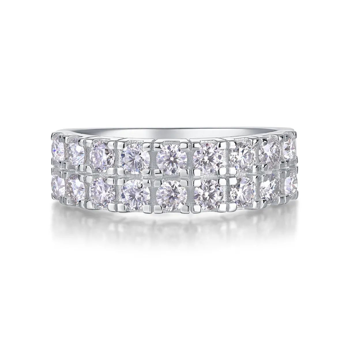 Moissanite S925 sterling silver geometric ring for women, round stones, US size 5-9