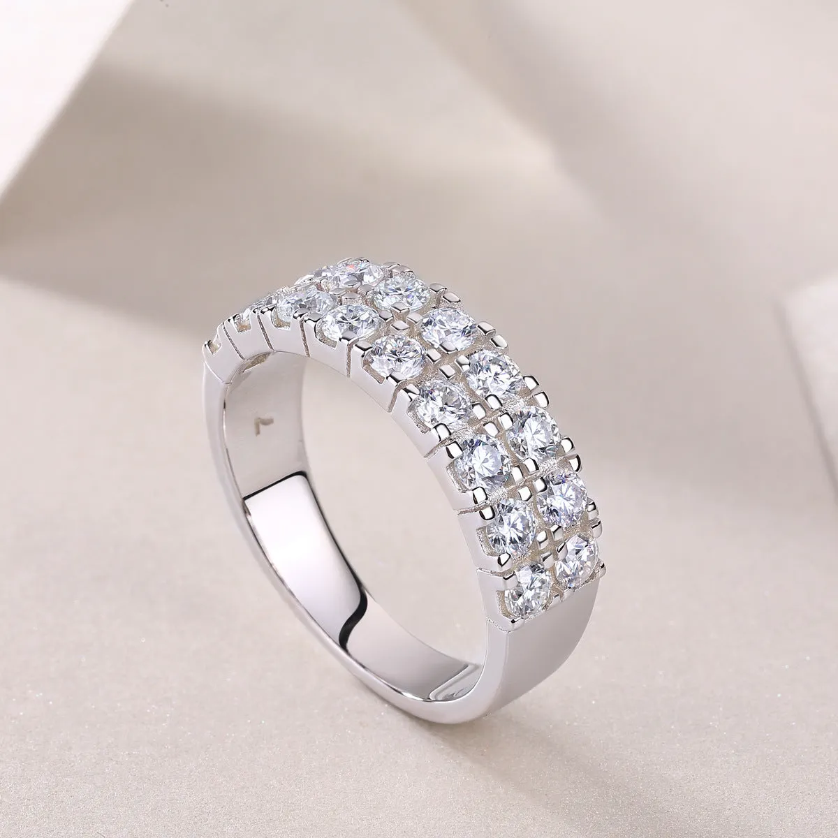 Moissanite S925 sterling silver geometric ring for women, round stones, US size 5-9