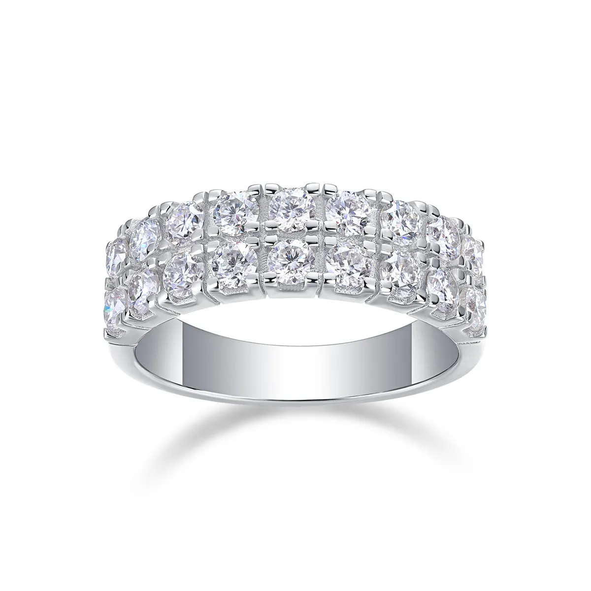Moissanite S925 sterling silver geometric ring for women, round stones, US size 5-9