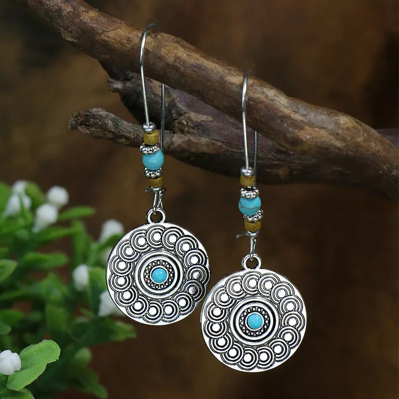 Women's retro exaggerated earrings with geometric shape and tassel details in alloy with electroplating finish