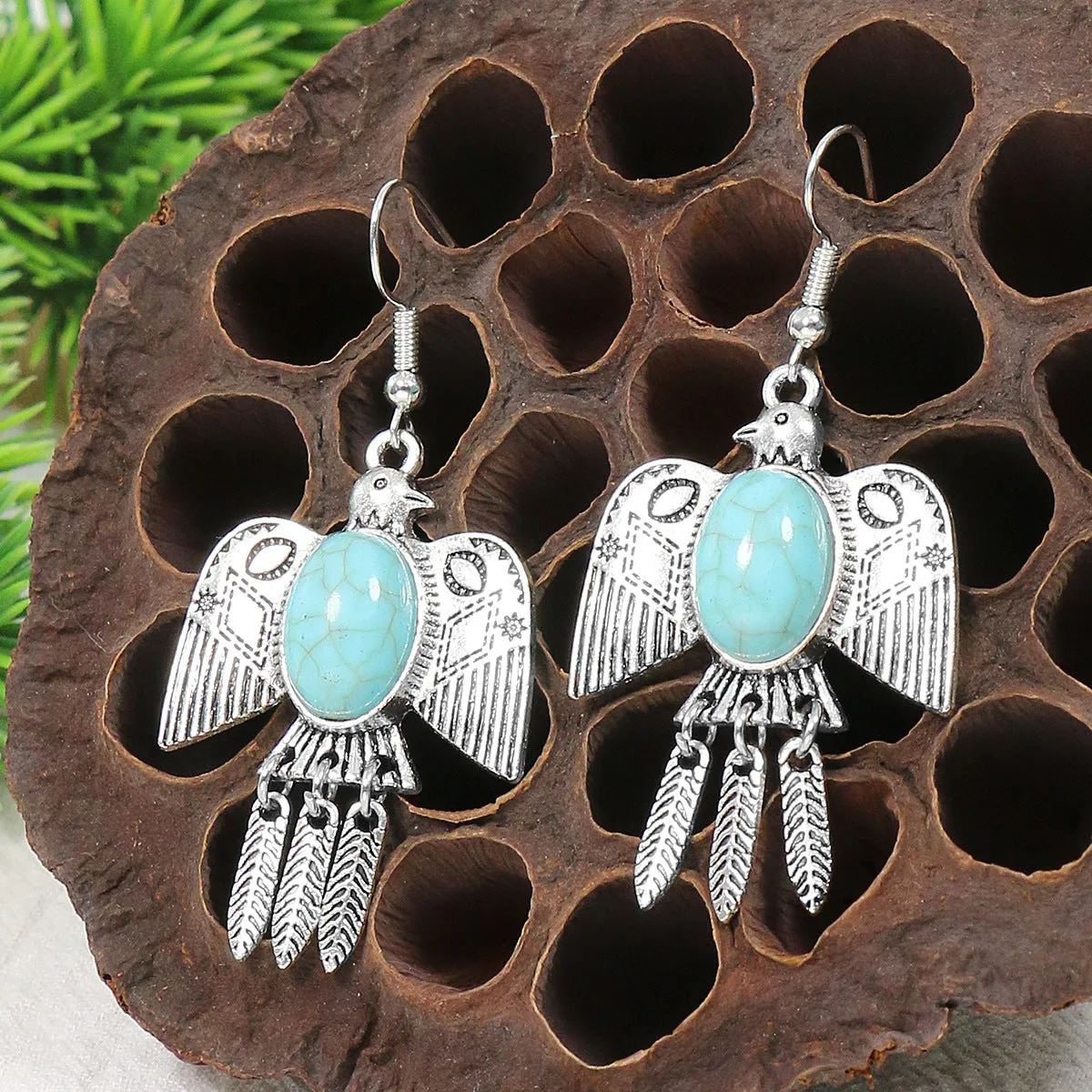Women's retro exaggerated earrings with geometric shape and tassel details in alloy with electroplating finish