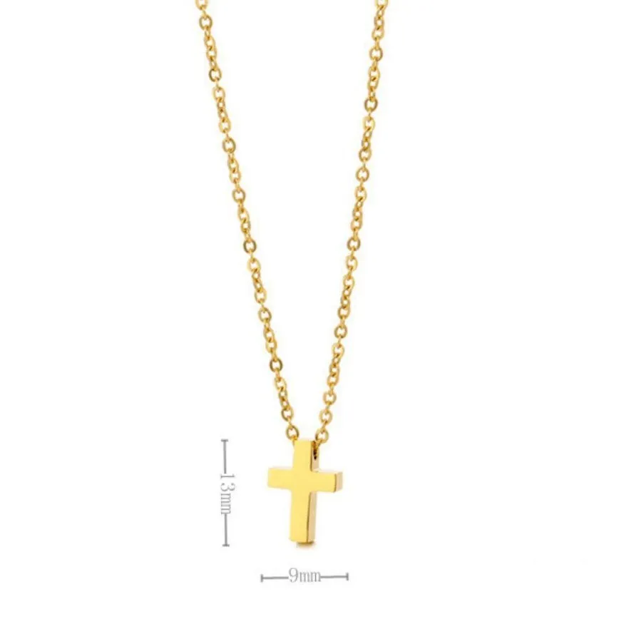 Classic titanium steel cross pendant necklace on O-ring chain in gold colour finish, adjustable 41-50cm