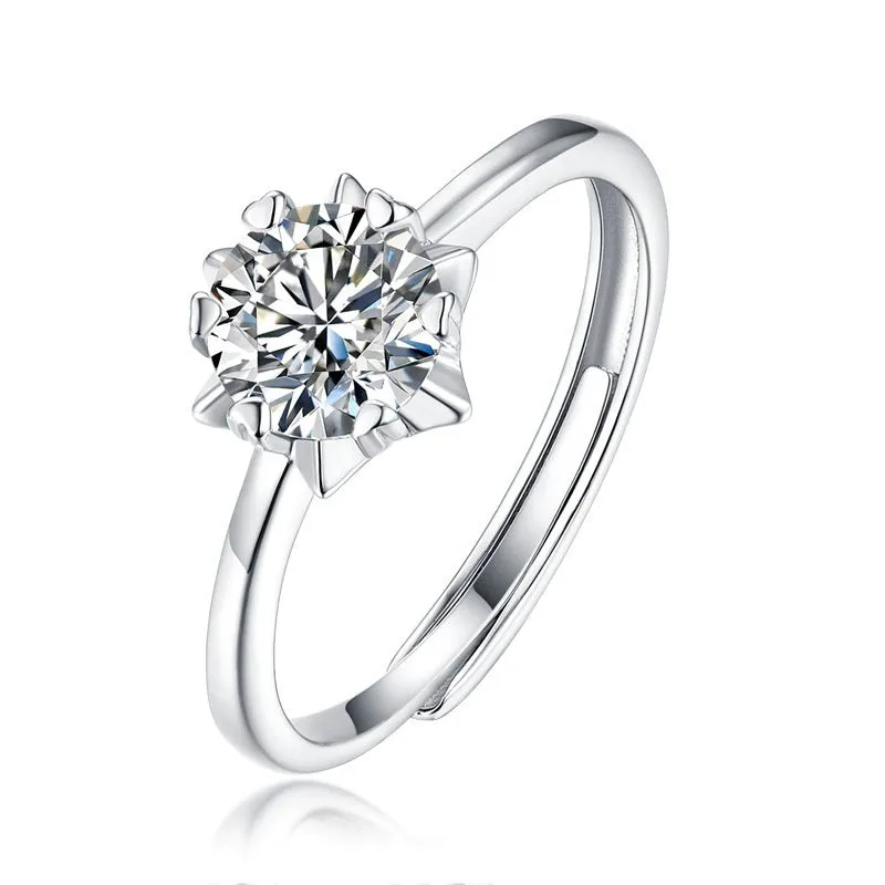 925 sterling silver moissanite snowflake asterism ring with geometric round cut for women