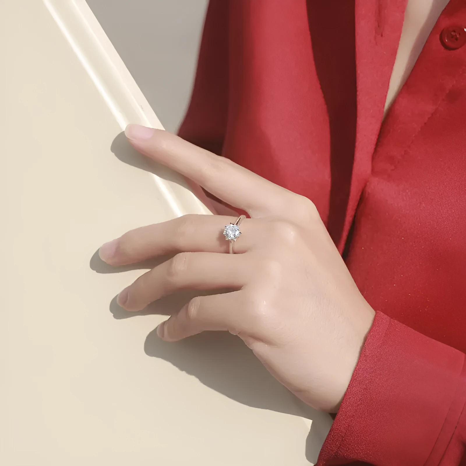 925 sterling silver moissanite snowflake asterism ring with geometric round cut for women