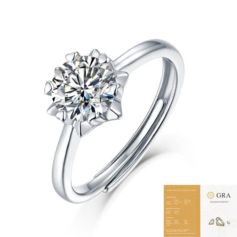 925 sterling silver moissanite snowflake asterism ring with geometric round cut for women