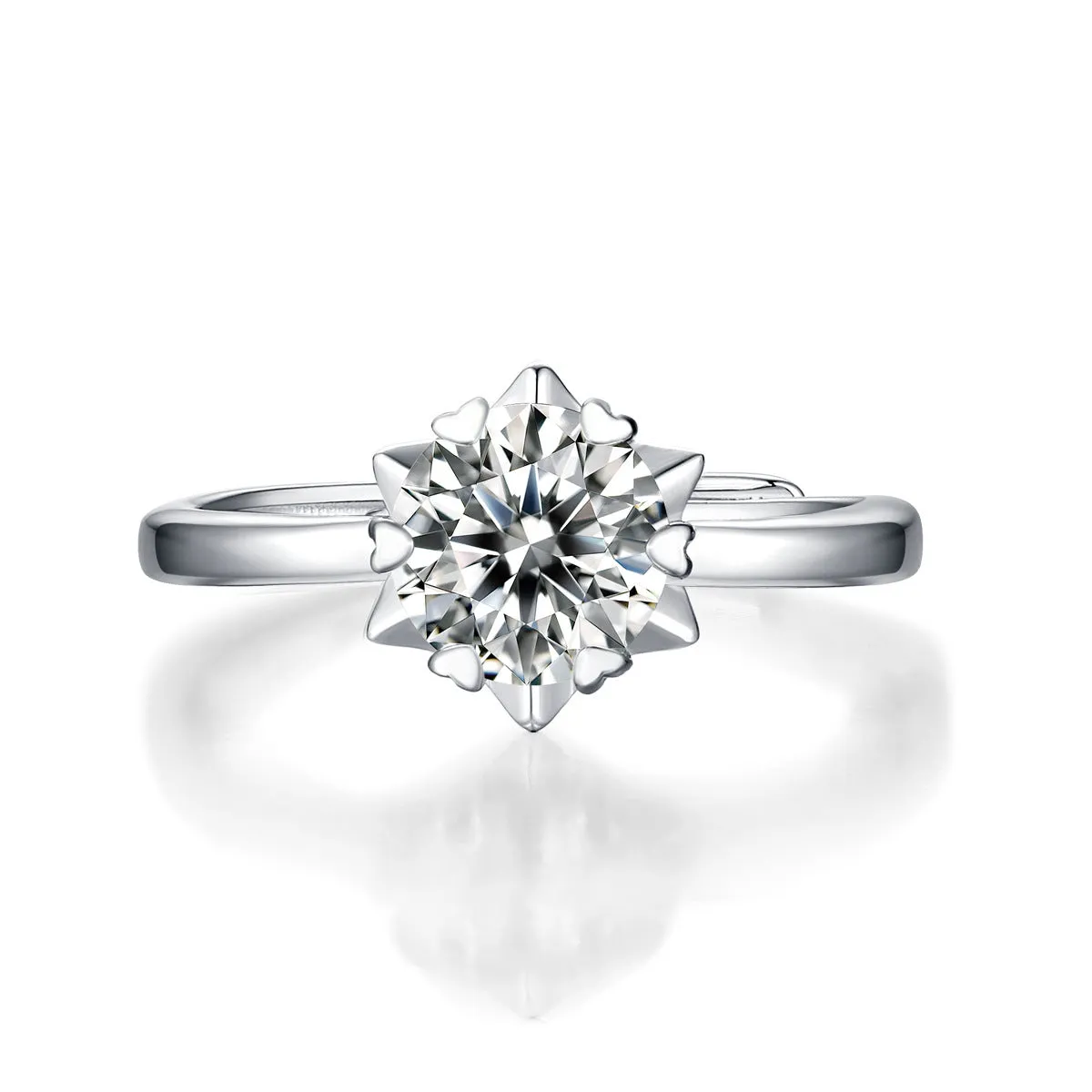 925 sterling silver moissanite snowflake asterism ring with geometric round cut for women