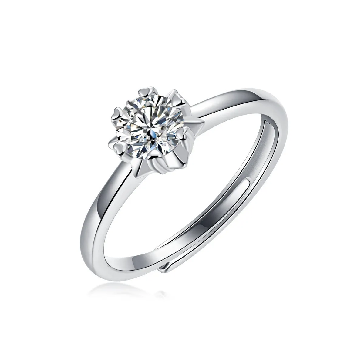 925 sterling silver moissanite snowflake asterism ring with geometric round cut for women