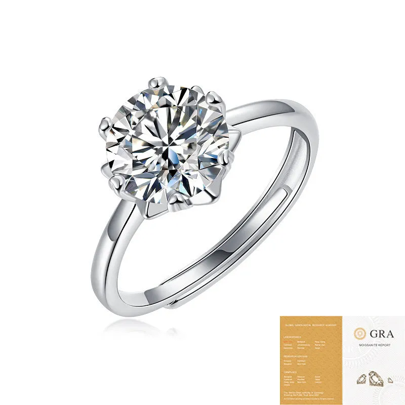925 sterling silver moissanite snowflake asterism ring with geometric round cut for women