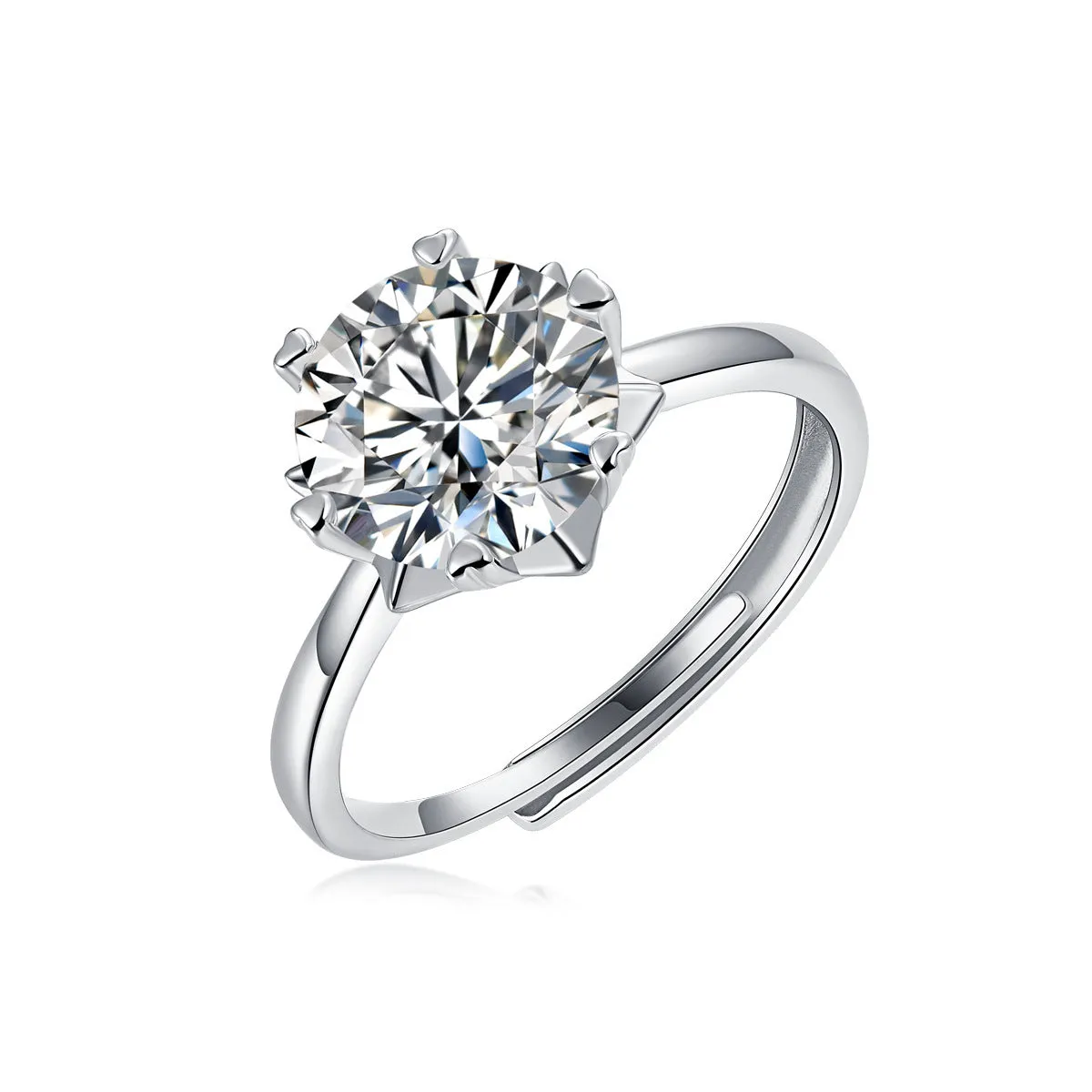 925 sterling silver moissanite snowflake asterism ring with geometric round cut for women
