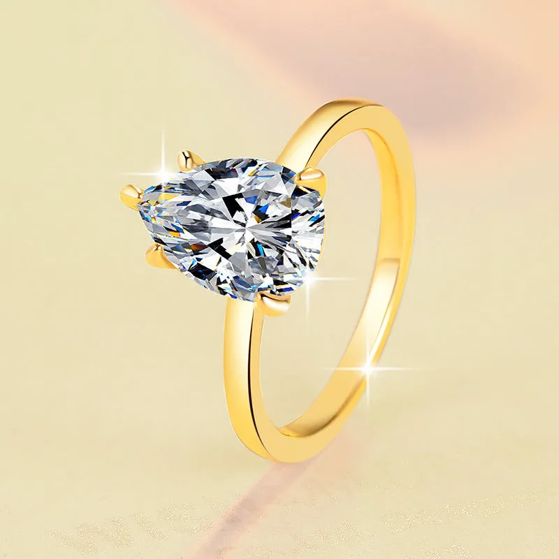Pear-shaped moissanite ring silver water drop design casual style