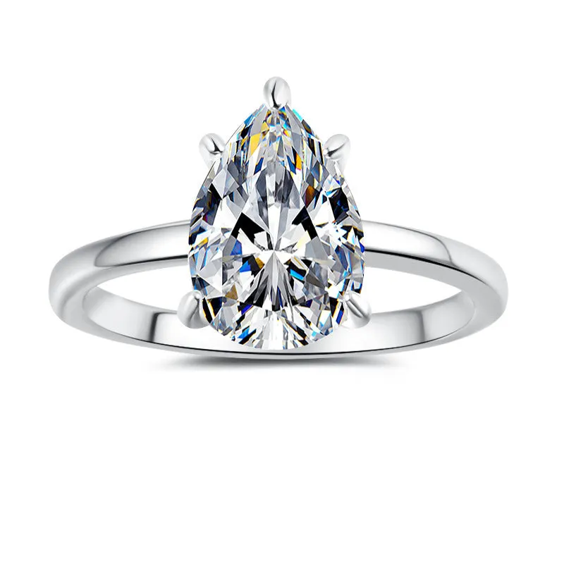 Pear-shaped moissanite ring silver water drop design casual style