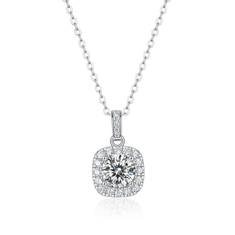 925 silver moissanite cube sugar pendant on ball bead chain against neutral background