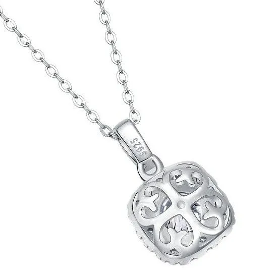 925 silver moissanite cube sugar pendant on ball bead chain against neutral background
