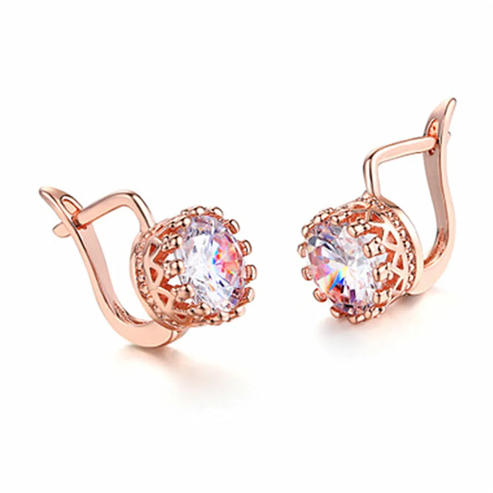 Korean-style retro crown shaped ear clips in copper with rose gold or white gold colour finish.
