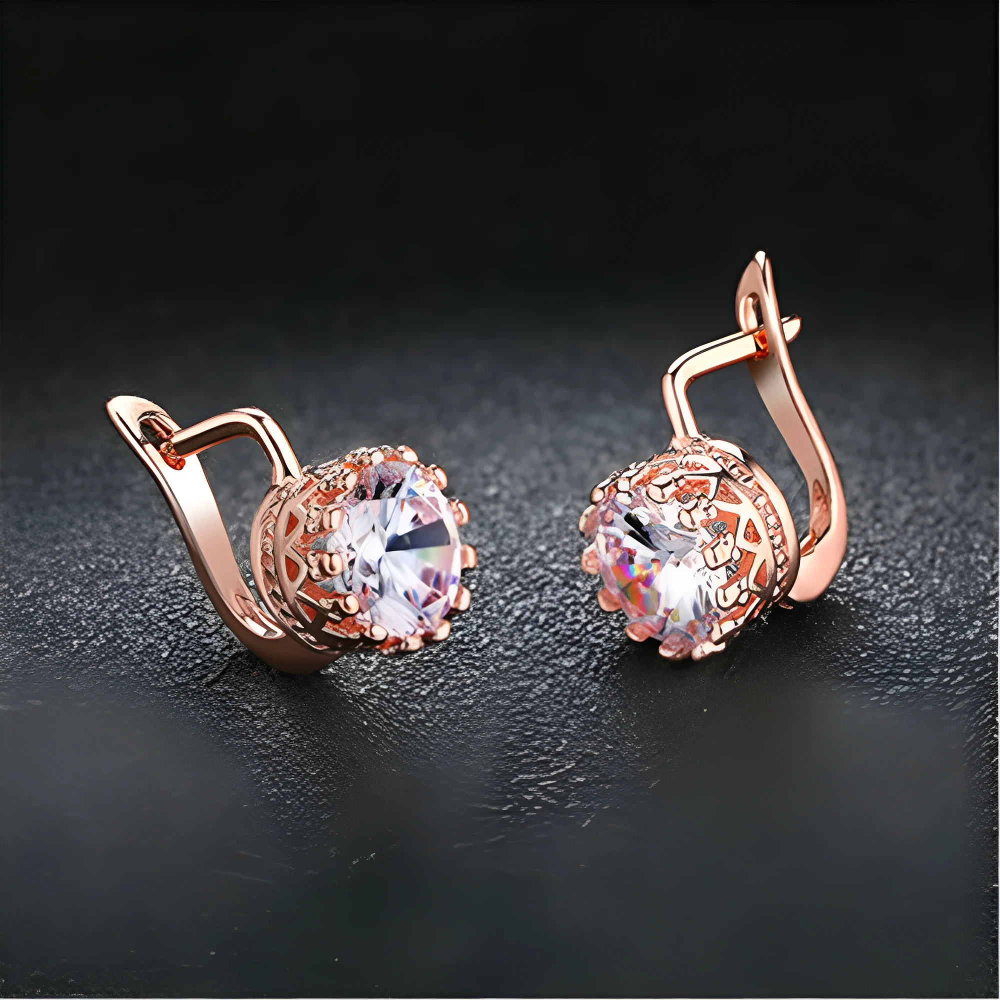 Korean-style retro crown shaped ear clips in copper with rose gold or white gold colour finish.