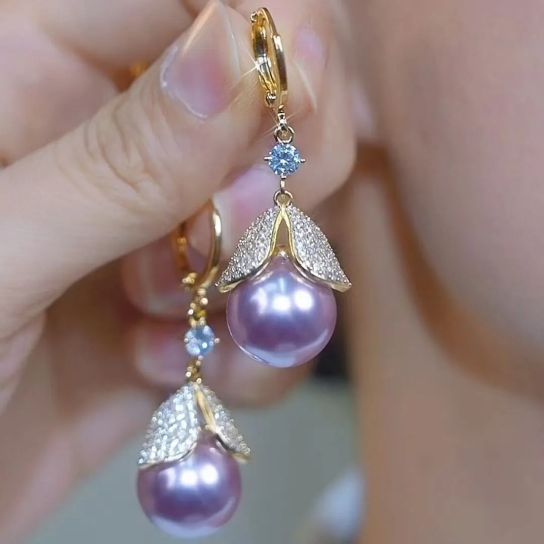Purple alloy drop shape ear clip with crown design and electroplated finish for women