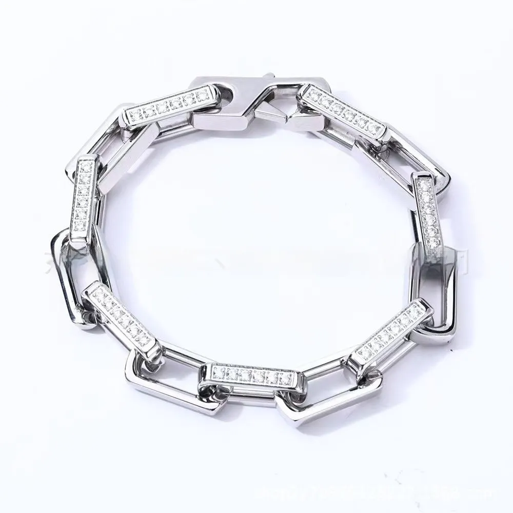 Bamboo titanium steel bracelet with diamonds in gold, irregular square geometric design