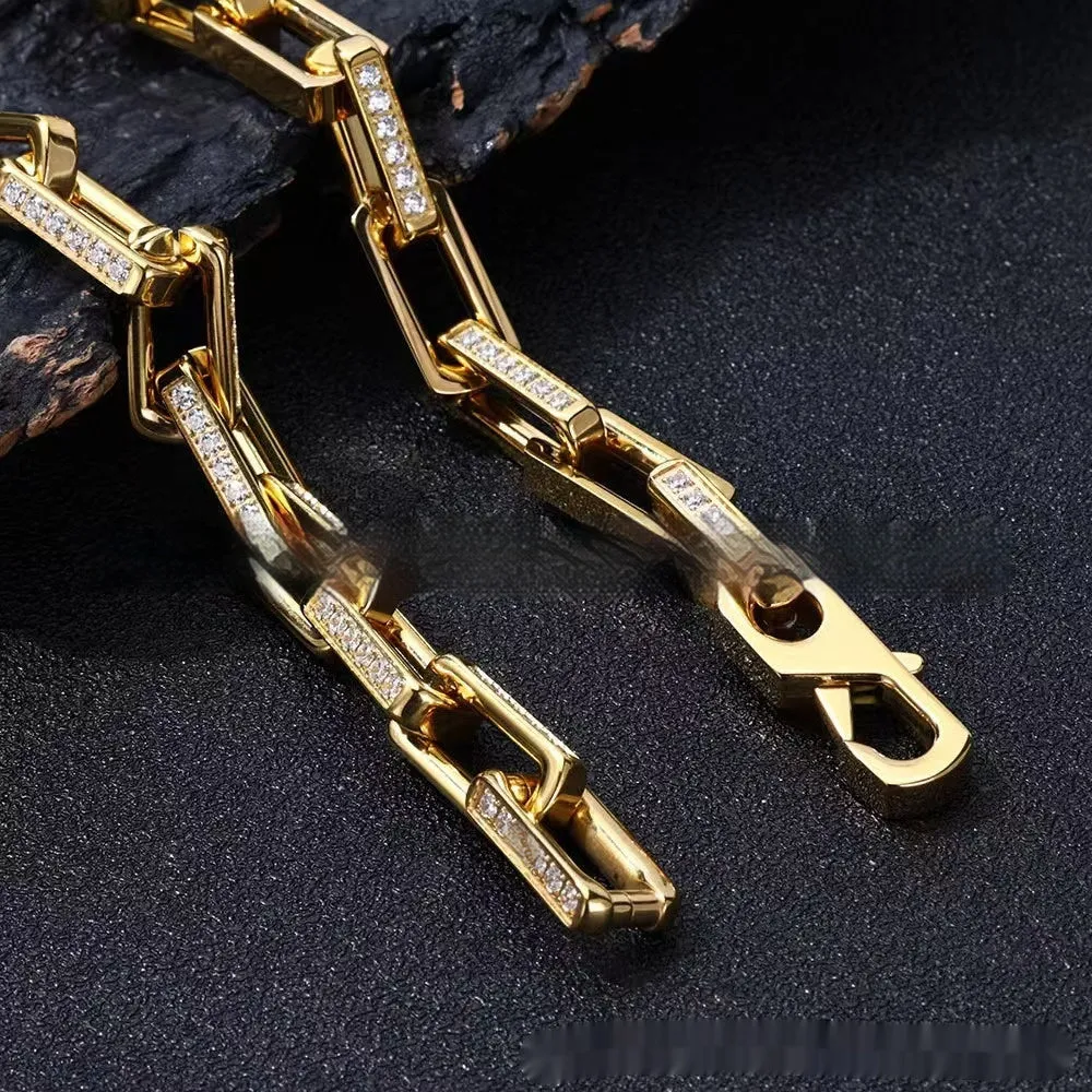 Bamboo titanium steel bracelet with diamonds in gold, irregular square geometric design