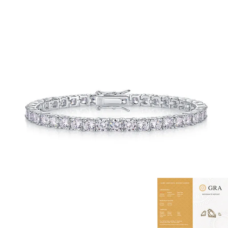 925 silver plated moissanite tennis bracelet with 30-point round stones in 18cm length