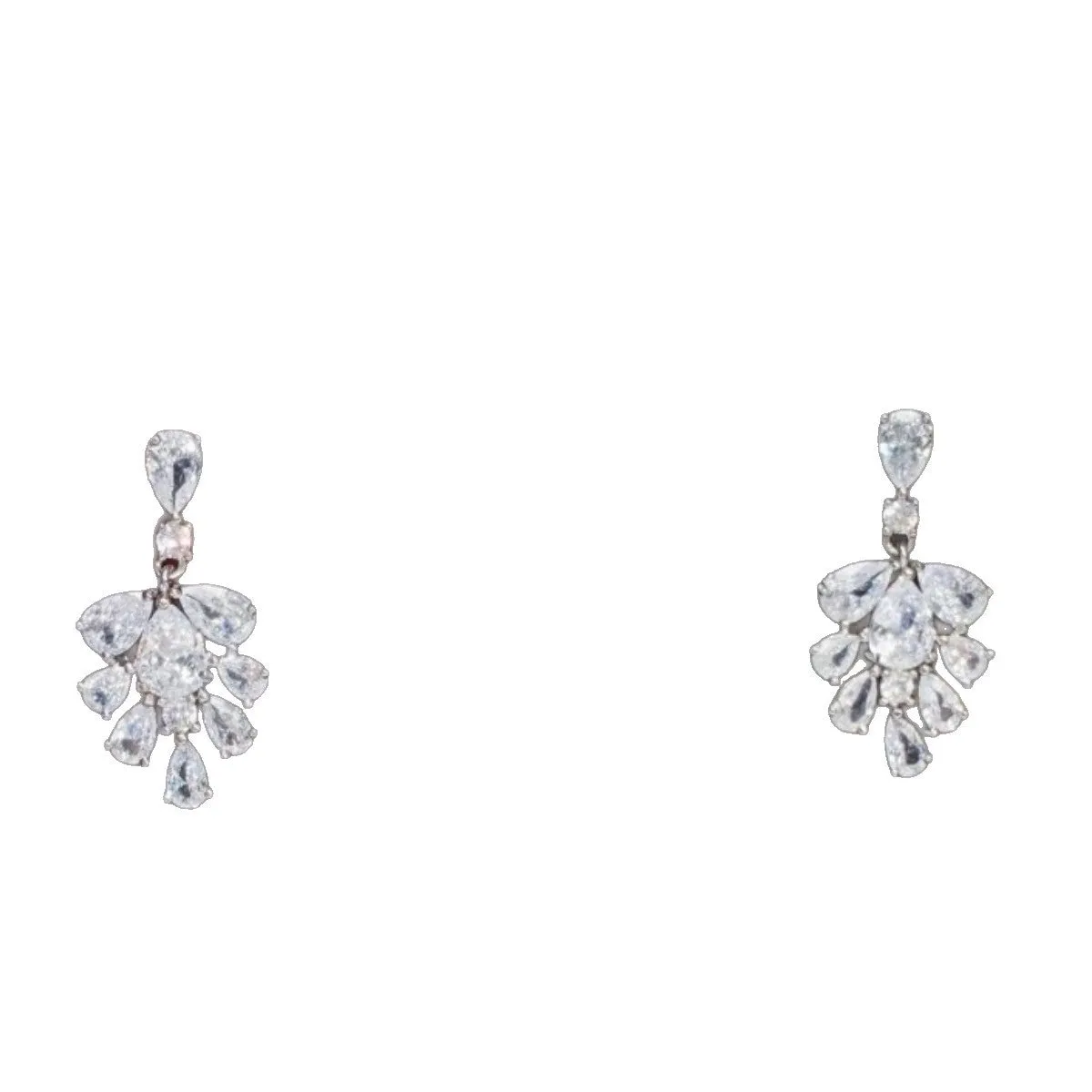Women's AAA zircon ice flower stud earrings silver tone copper geometric studs on ear