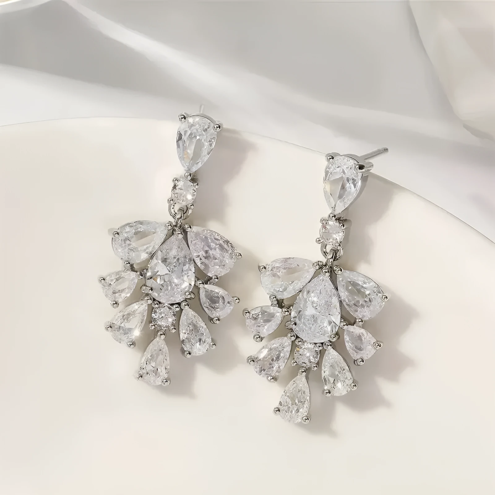 Women's AAA zircon ice flower stud earrings silver tone copper geometric studs on ear