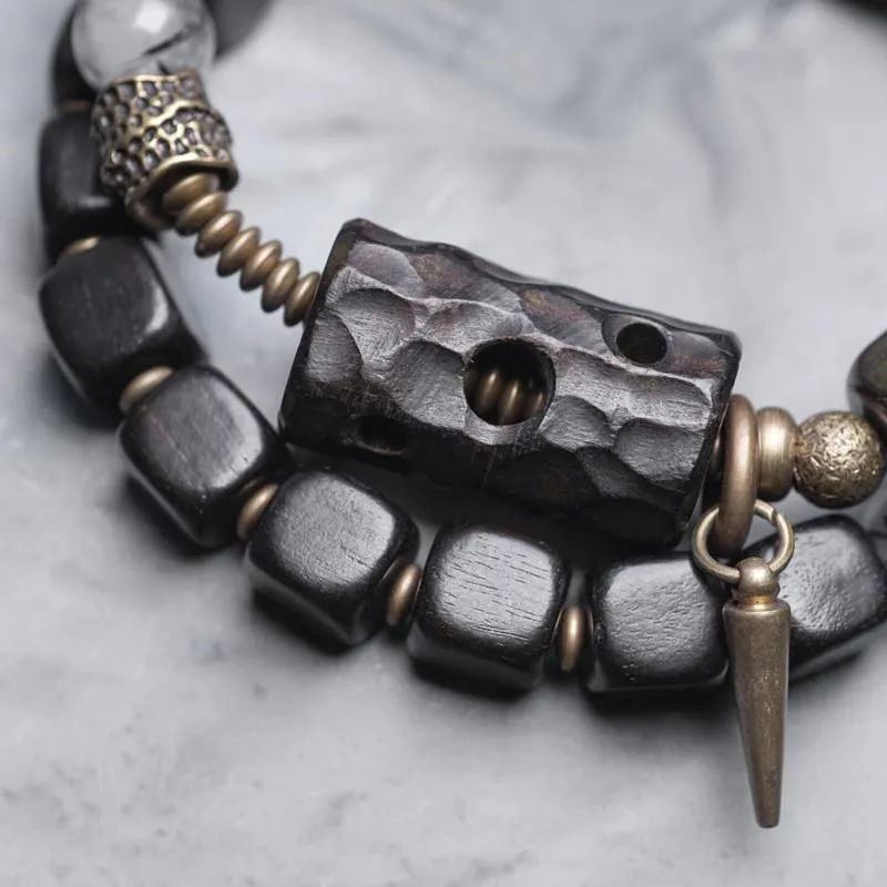 Ethnic style black hair crystal mixed handmade texture bracelet on wrist, unisex free size