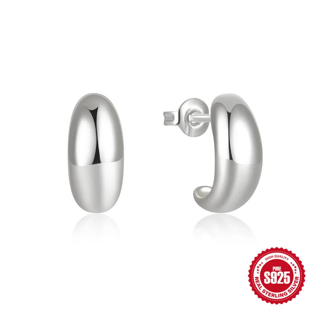 Sterling silver C-shaped stud earring with glossy electroplated gold finish