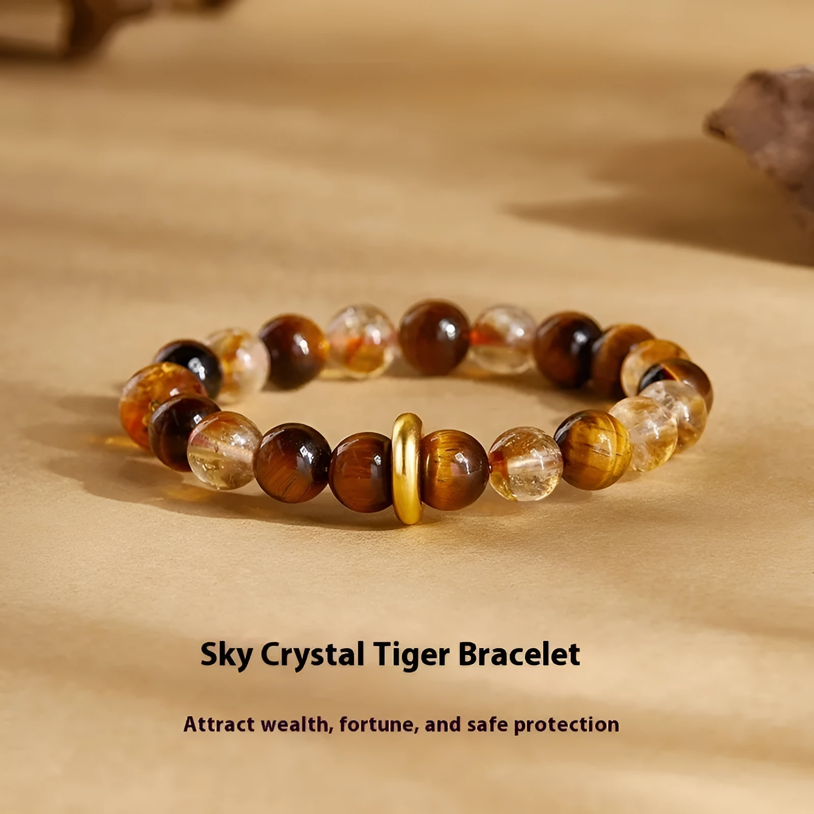 Women's sterling silver tigereye bracelet with 8mm dome tiger beads and certificate