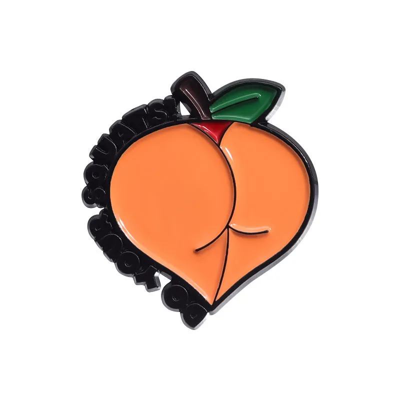 Colourful cartoon fruit design metal brooch with letters shape on a zinc alloy pin.