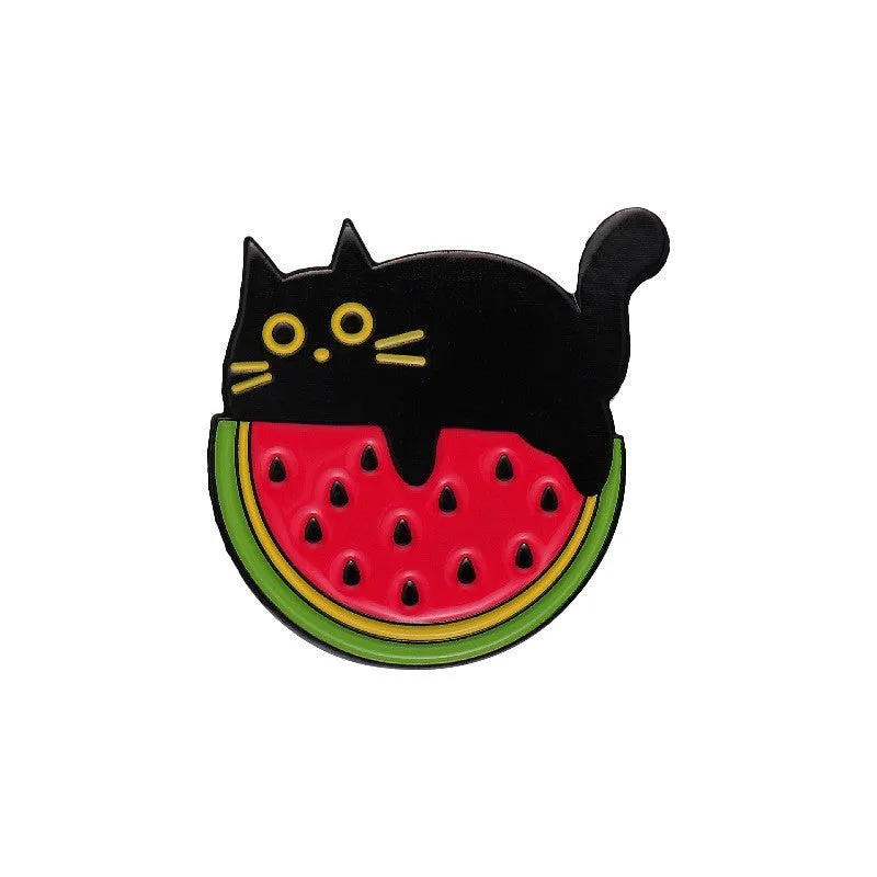 Colourful cartoon fruit design metal brooch with letters shape on a zinc alloy pin.