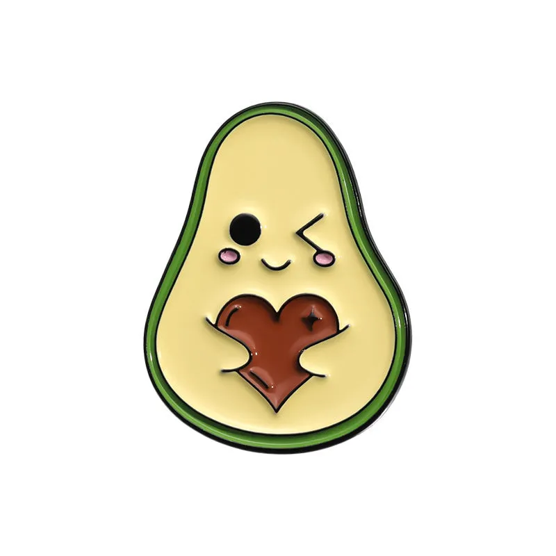 Colourful cartoon fruit design metal brooch with letters shape on a zinc alloy pin.
