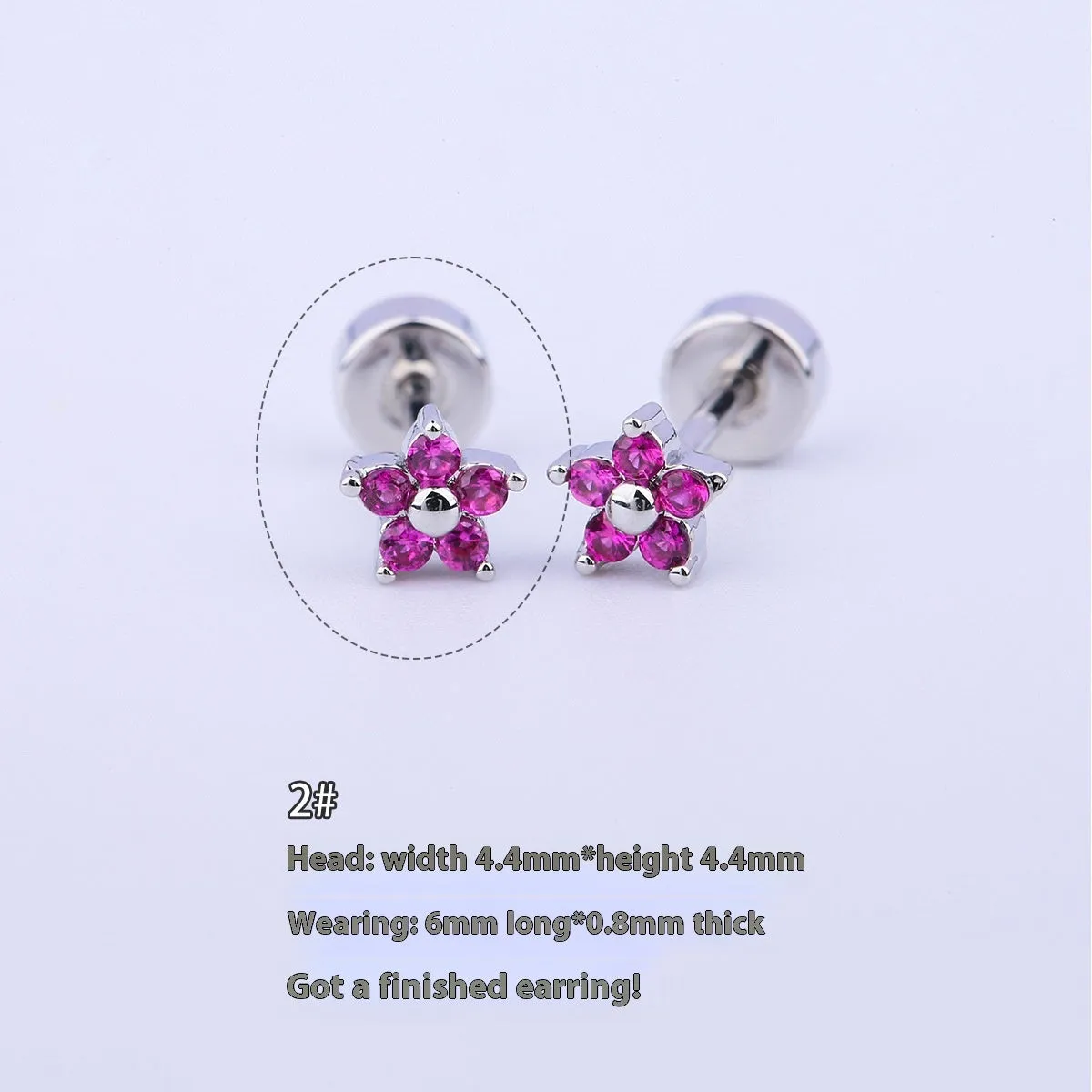 Titanium steel copper-plated gold micro inlaid zirconium five-petal plum flower ear studs in blue colour