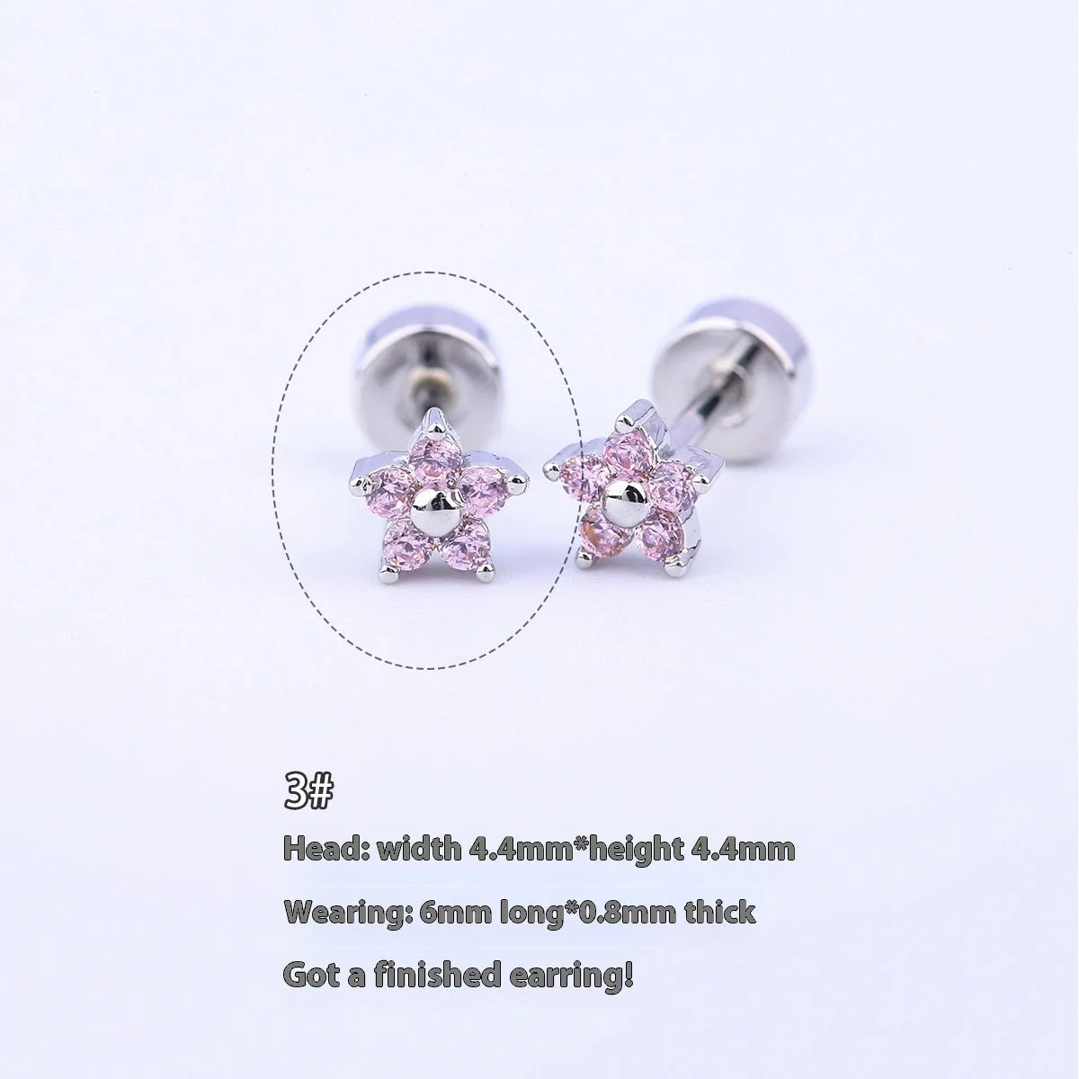 Titanium steel copper-plated gold micro inlaid zirconium five-petal plum flower ear studs in blue colour