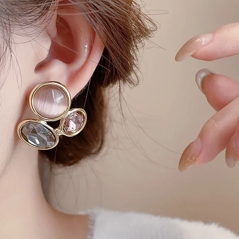 Retro geometric copper earrings for women in silver needle golden purple gray colour