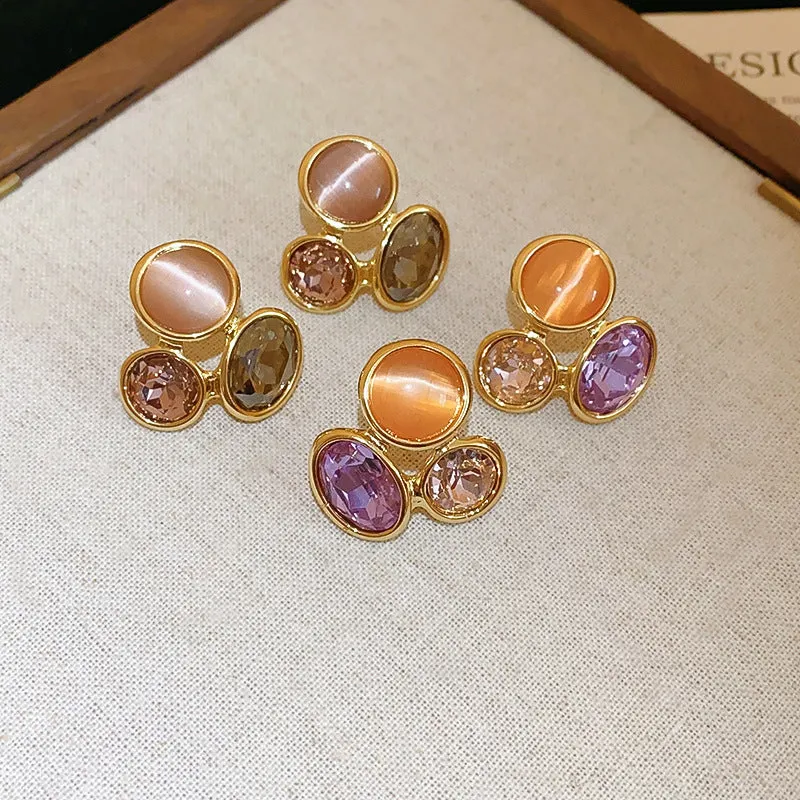 Retro geometric copper earrings for women in silver needle golden purple gray colour