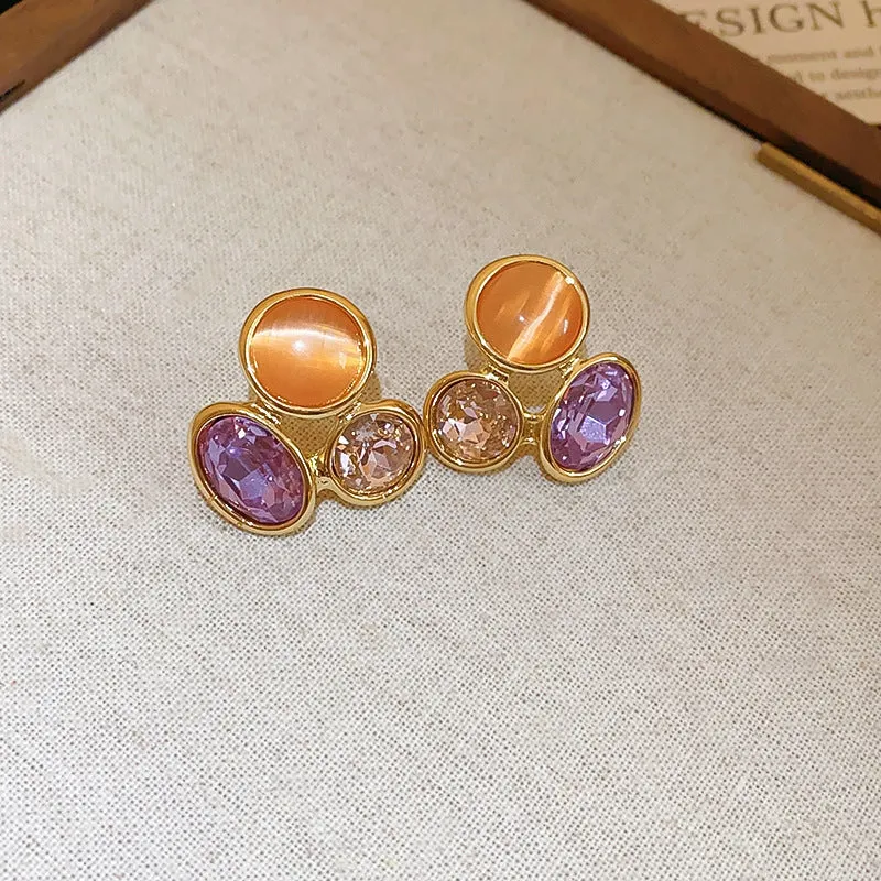 Retro geometric copper earrings for women in silver needle golden purple gray colour