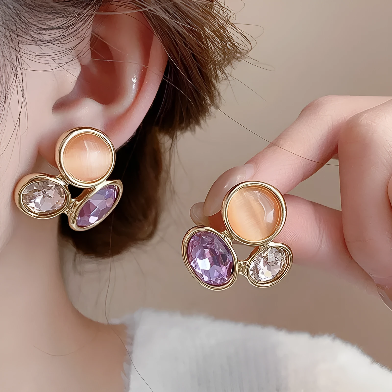 Retro geometric copper earrings for women in silver needle golden purple gray colour