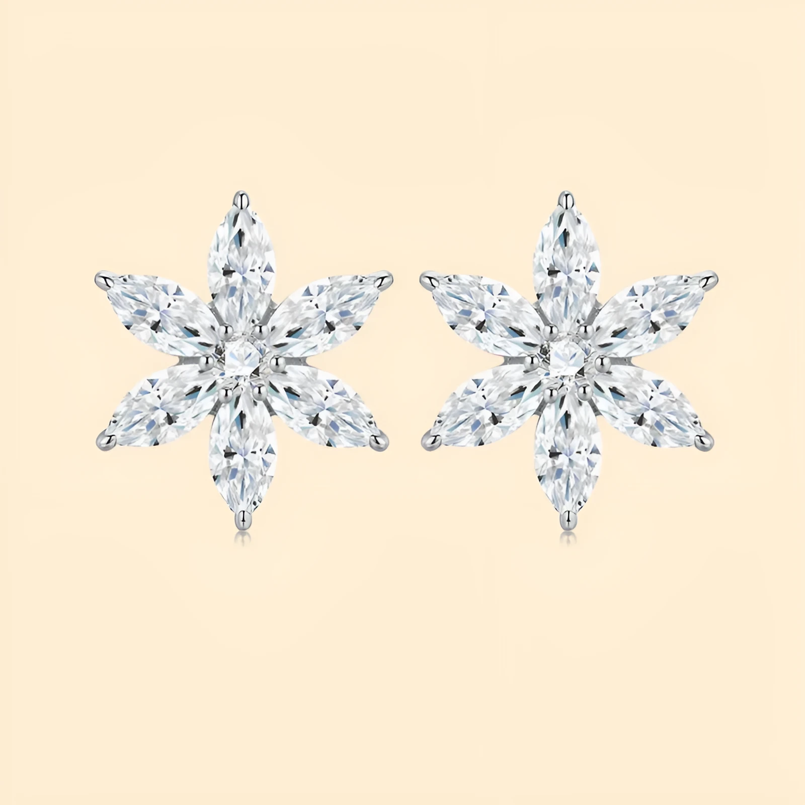 Moissanite 925 silver flower-shaped earrings with mosaic setting, unisex advanced sense design