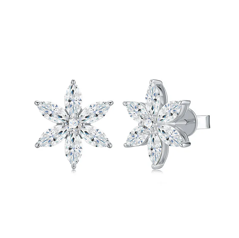 Moissanite 925 silver flower-shaped earrings with mosaic setting, unisex advanced sense design