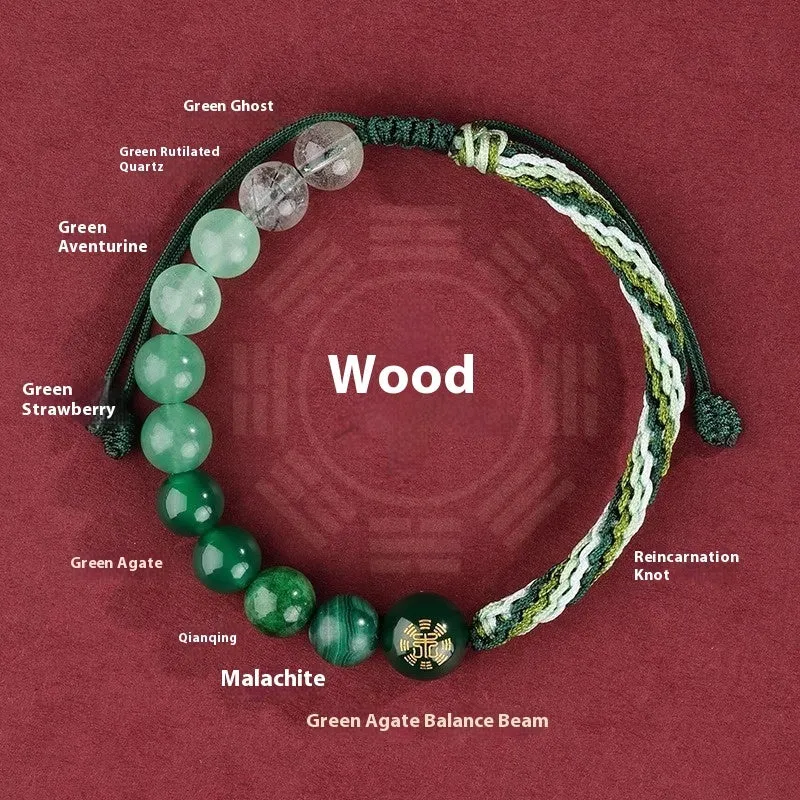 Hand-woven red rope five elements balance bracelet in national tide style with colour options
