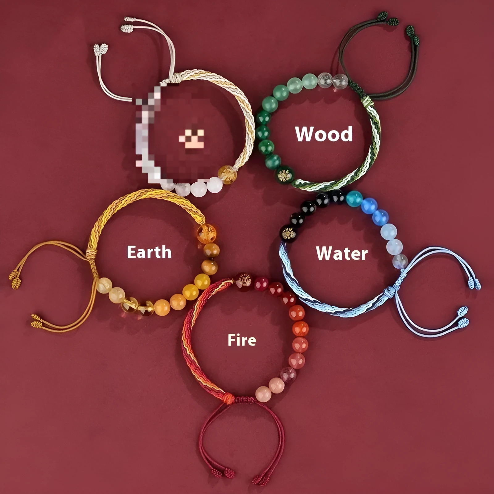 Hand-woven red rope five elements balance bracelet in national tide style with colour options