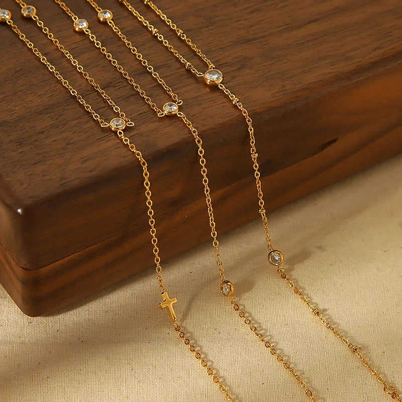 Women's titanium steel anklet with 18K gold plating, star-shaped artificial gemstone inlay, exotic style foot chain
