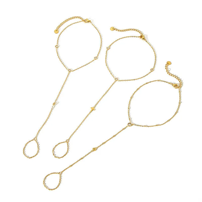 Women's titanium steel anklet with 18K gold plating, star-shaped artificial gemstone inlay, exotic style foot chain