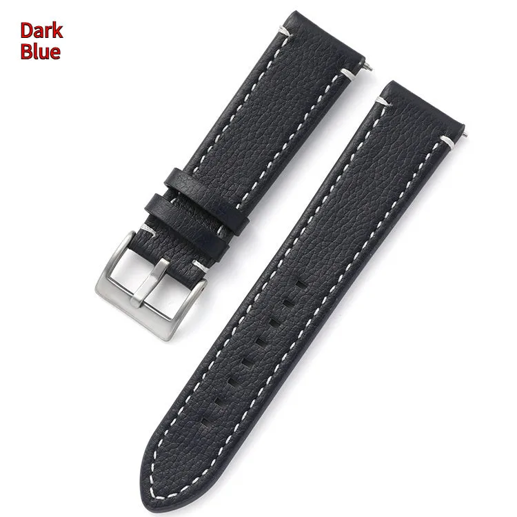 Leather watch strap in double-sided head layer cowhide, available in seven colours and six widths from 18mm to 24mm