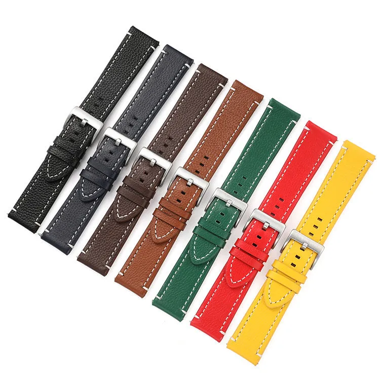 Leather watch strap in double-sided head layer cowhide, available in seven colours and six widths from 18mm to 24mm